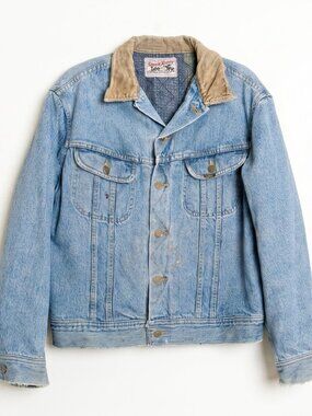 Vintage Lee Storm Rider Blanket Lined Denim Jacket 80s USA Corduroy Collar
